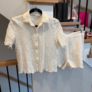 EUC ZARA White Embroidered Blouse Shorts Set M Short-Sleeve Shirt High-Rise